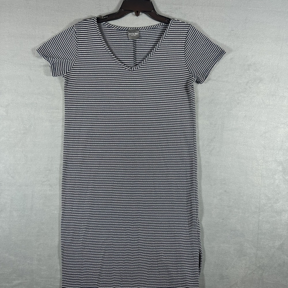 Olivia Rae New York Women's L Navy White Stripe V-Neck Short Sleeve Maxi Dress